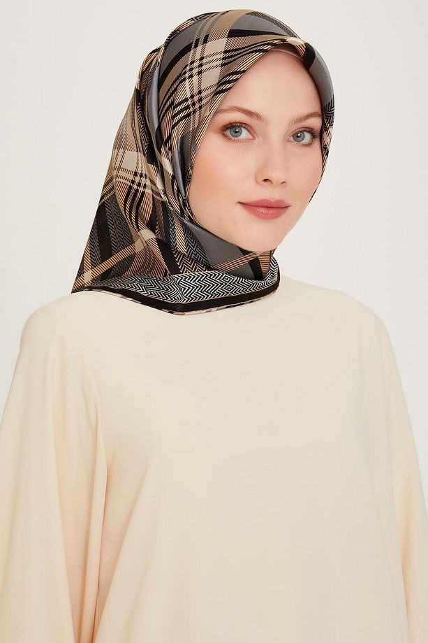 İpek Eşarp 2025 Kış - 9223-02 Siyah Kahve Twill - 1