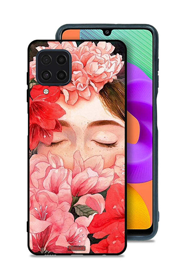 Samsung Galaxy F22 Protective Case Cover Girl Face Hide In Flowers Art