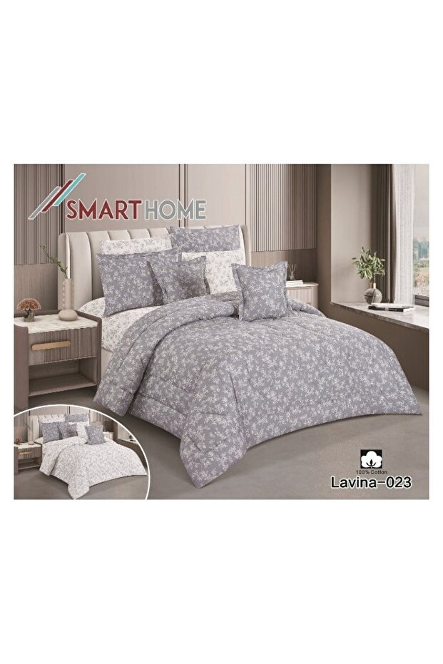 طقم لحاف نفرين نظام وجهين ، مفرش بحشوة داخلية مريحة مكون من ٨ قطع , 250x230cm - 3