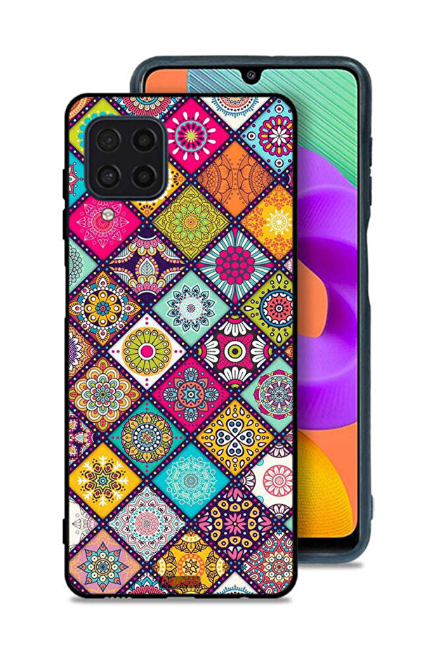 Samsung Galaxy M22 Protective Case Cover Mandala Squares Pattern