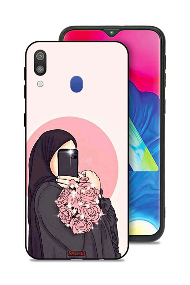 غطاء حماية لهاتف Samsung Galaxy M20 بتصميم فن التقاط صور سيلفي مع حمل الزهور