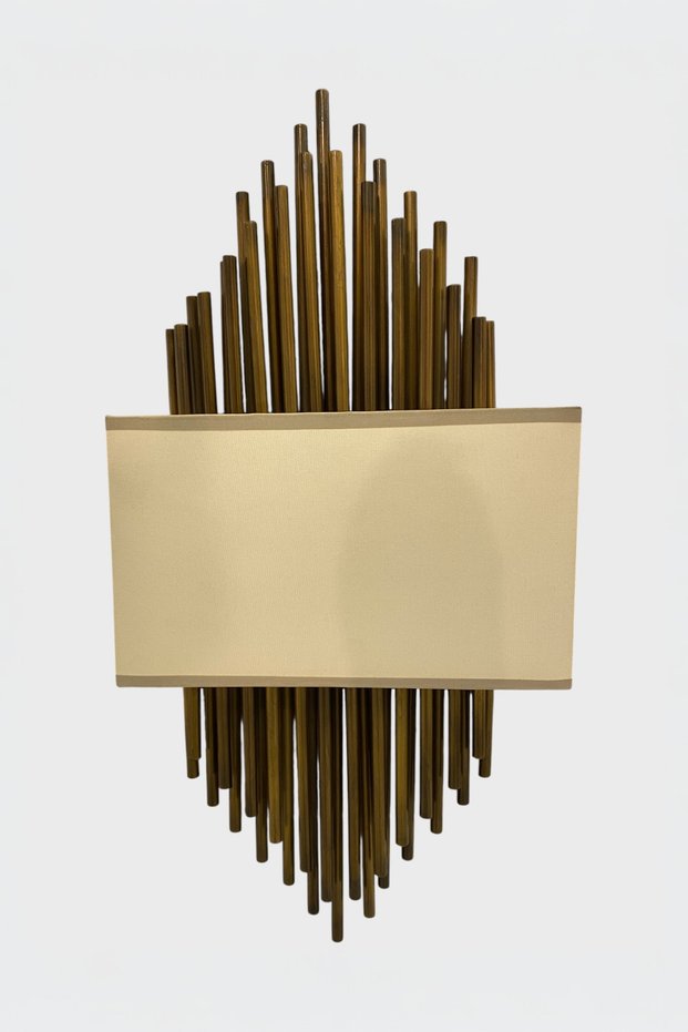 Cream Fabric Wall Sconce with Antique Metal Rod Body