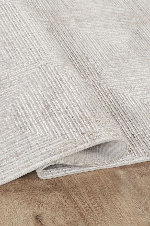 Kare Kare Desen Modern Kaymaz Taban Yıkanabilir Bej Salon Yolluk Halısı 872 Arora - 4
