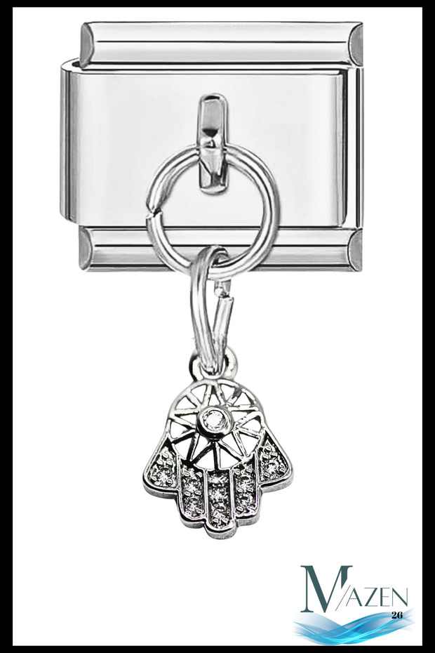 Zircon Stone Hand of Fatma Dangle Charm | Italian Bracelet Compatible | Shiny Detailed Accessory
