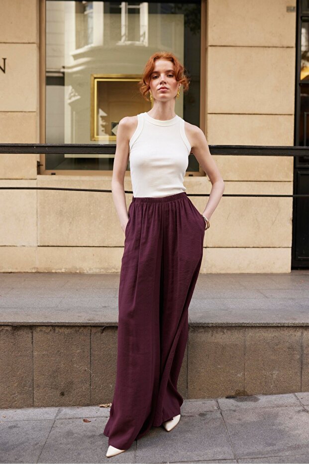 Beli Lastikli Geniş Paça Pantolon - 4