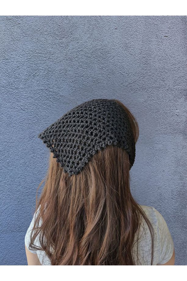 Siyah Renkli File Model Bandana, El Yapımı Örgü Bandana - 3