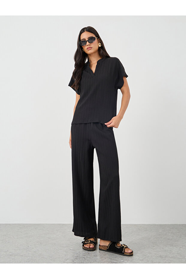 Solid Extended Sleeves Top and Wide Leg Pants Co-Ords