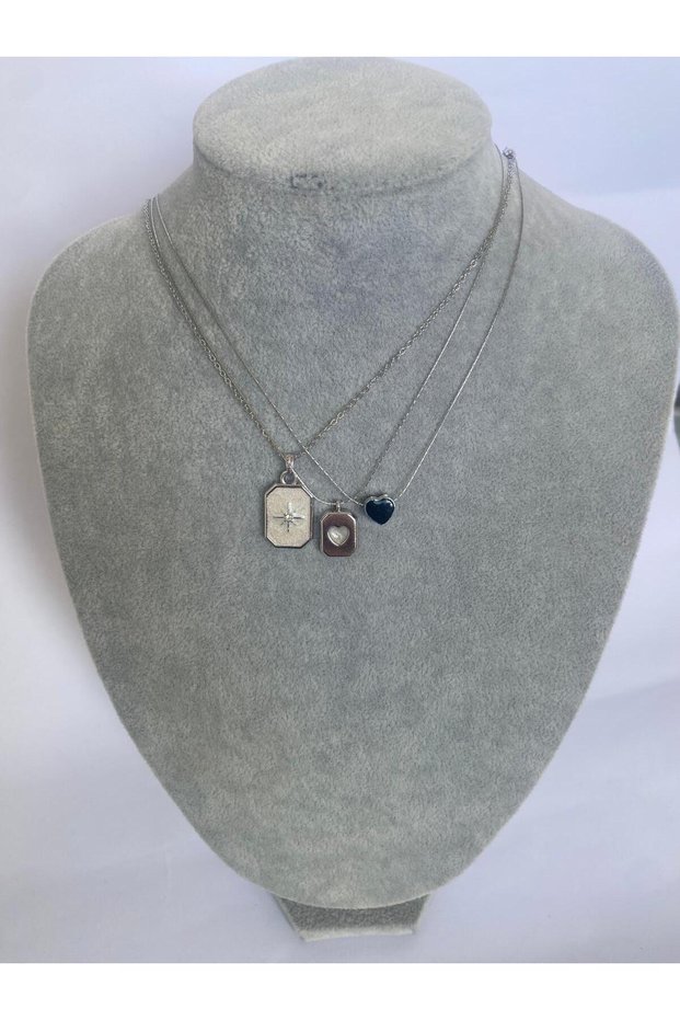Triple Combination Necklace Pole Star Heart Plate Heart