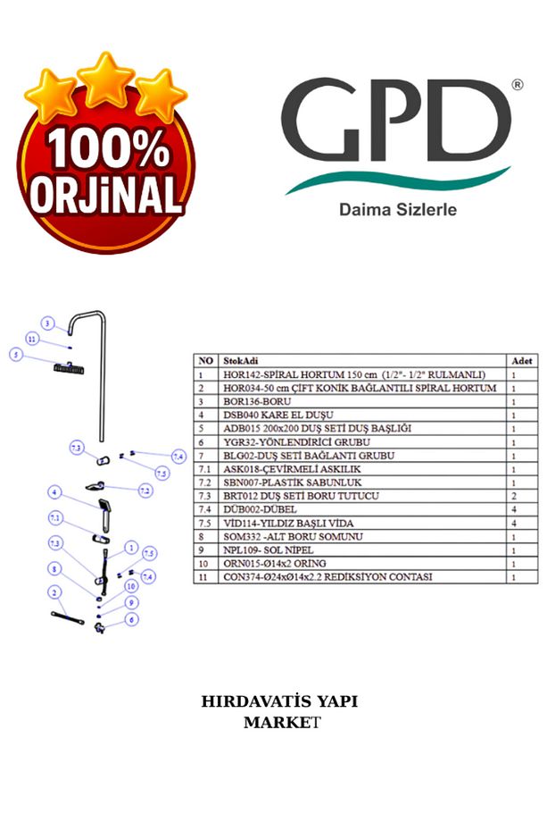 DST19-3 Yönlendiricili Duş Seti (Tek Fonksiyonlu El Duşu + 200X200) - 5