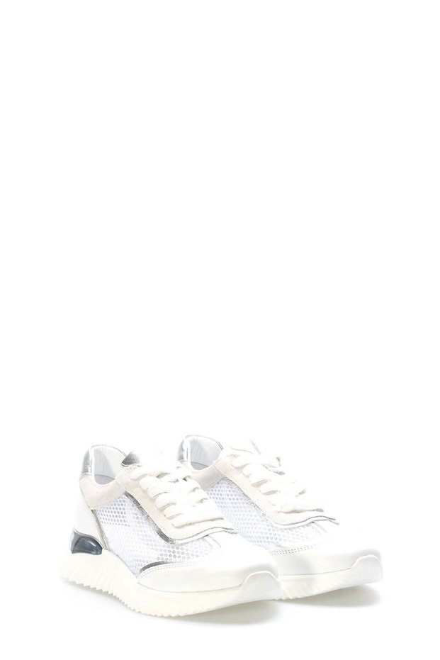 Tugerdi White Silver Inside and Outside Genuine Leather Laced Thermo Sole Quality Women's Casual Shoes Tg