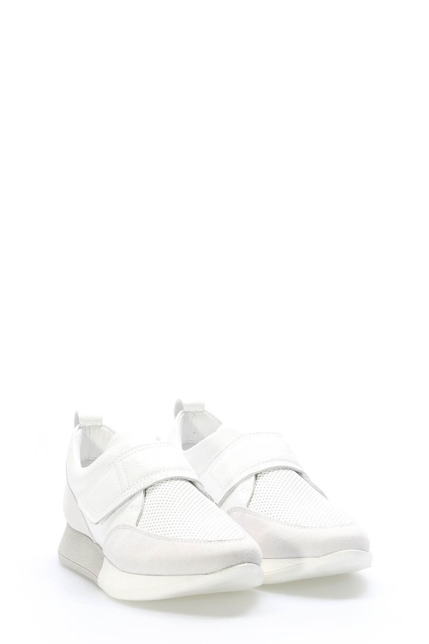 Tugerdi White Suede Genuine Leather Banded Type Sole Women's Casual Shoes Tg093562611965