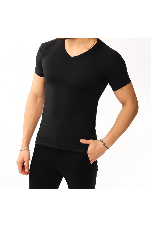 Men's Classic Fit T-Shirt - Wide Neck T-Shirt - Lycra T-Shirt - Basic T-Shirt - Men's Lycra T-Shirt