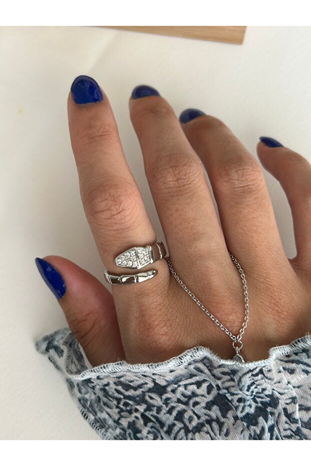 خاتم ثعبان من حجر Blg باللون الفضي - 1