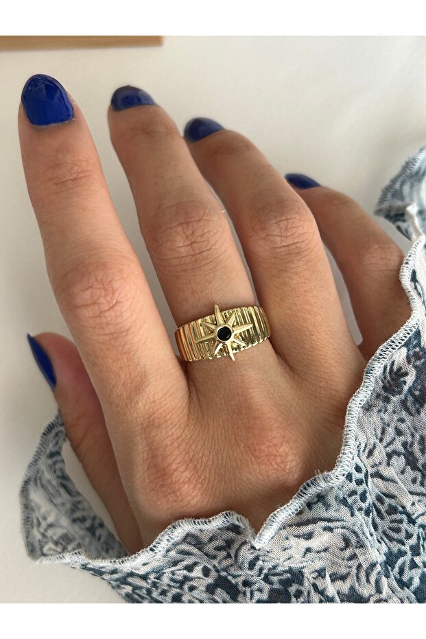Gold Black Stone Star Ring - 1