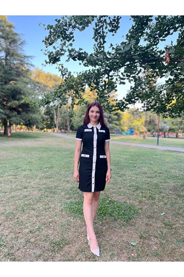 SİYAH DÜĞMELİ ELBİSE - 3