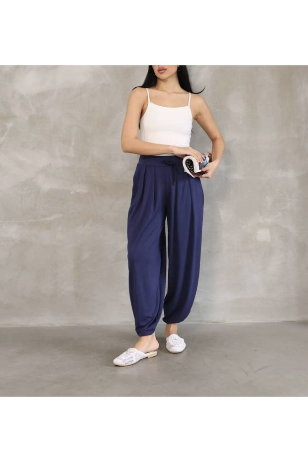 Modal Fabric Shalwar Model Premium Navy Blue Pants with Elastic Waist