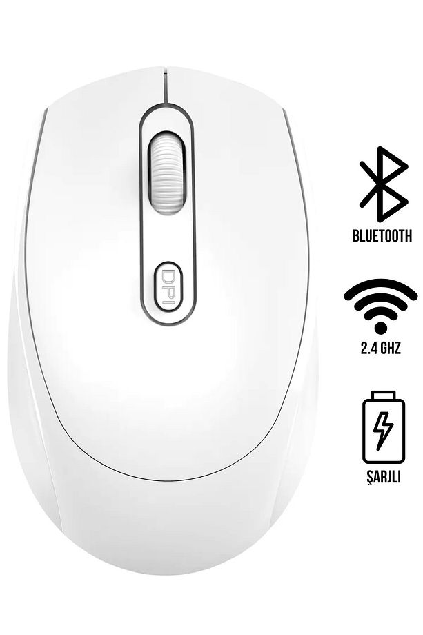 🖱️ 1200 DPI Şarjlı Bluetooth + 2.4GHz Kablosuz Mouse | Type-C Girişli, Sessiz, Beyaz Wireless - 3