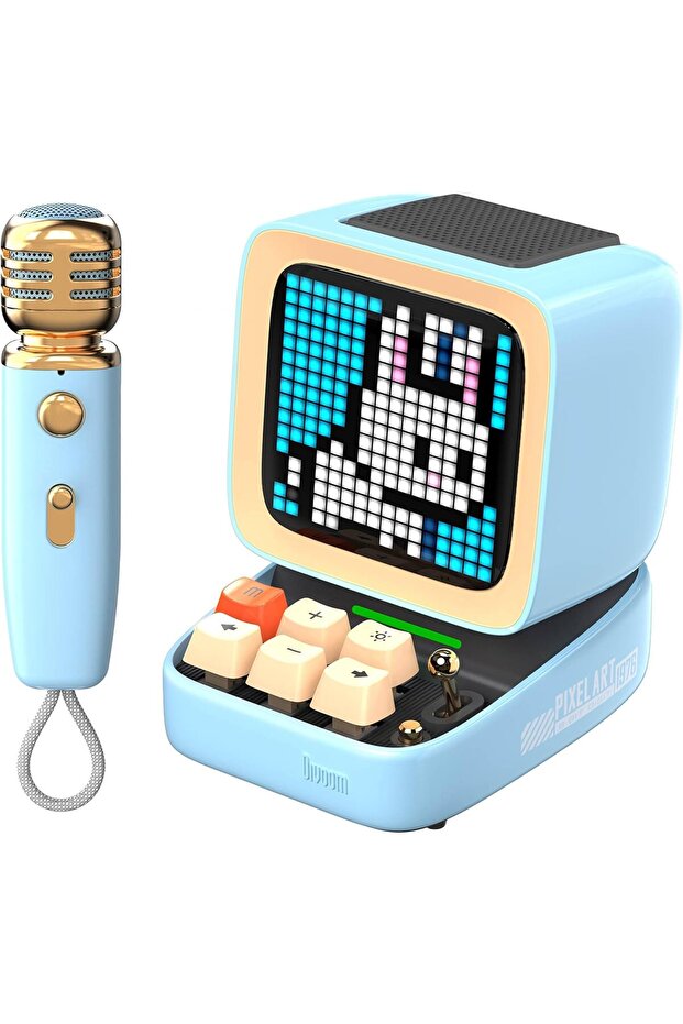 Ditoo-Mic Bluetooth Speaker with Karaoke Microphone - RGB Keyboard and Pixel Display (Blue) top-notc