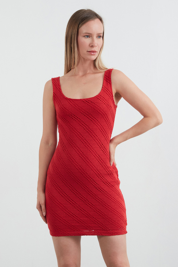 Kalın Askılı Triko Elbise - 4