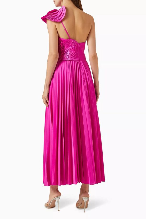 Trusley Rosette Pleated Gown, Pembe Tek Omuz Abiye - 3