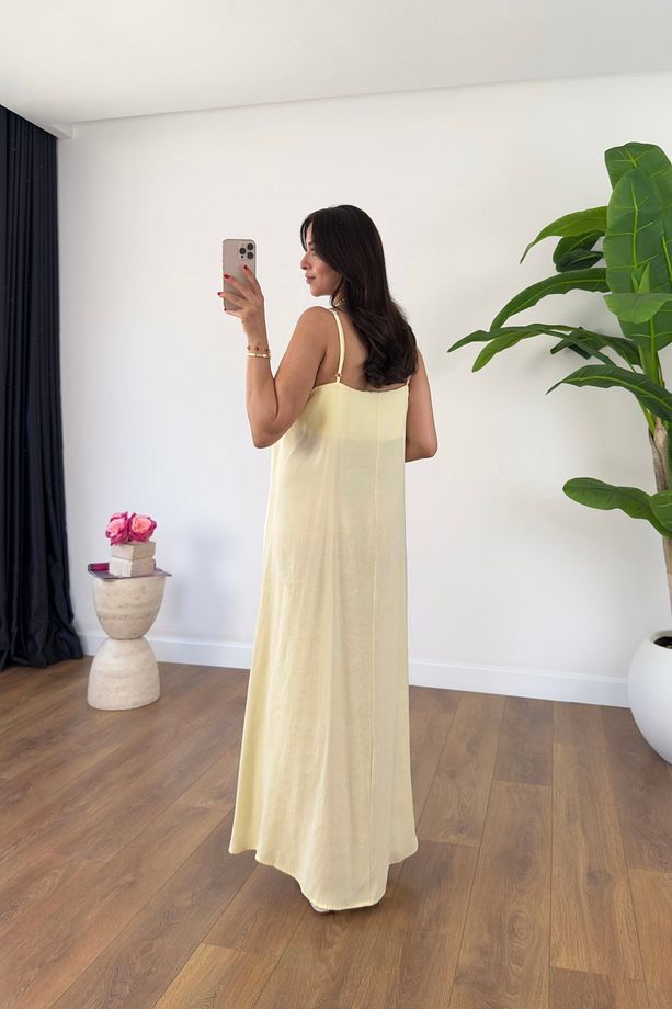 Ossy Sarı Askı Ayarlanabilir Maxi Boy Elbise - 3
