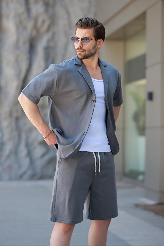 Füme Basic Erkek Şort Gömlek Takım E7311 - 3