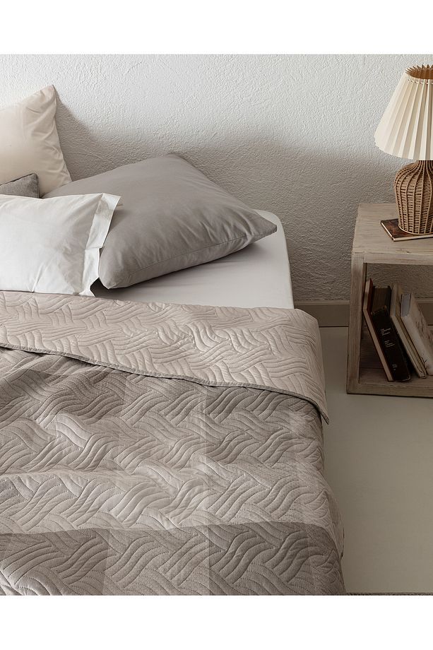 Faron King Size Baskılı Yatak Örtüsü - Bej - 2