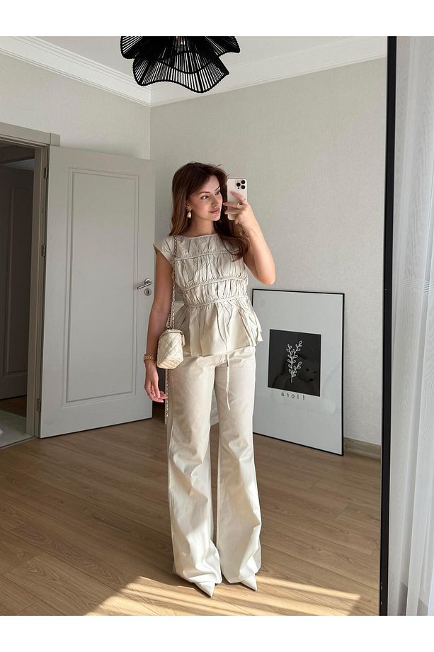 BEJ LAYER PANTALON BLUZ TAKIM - 4
