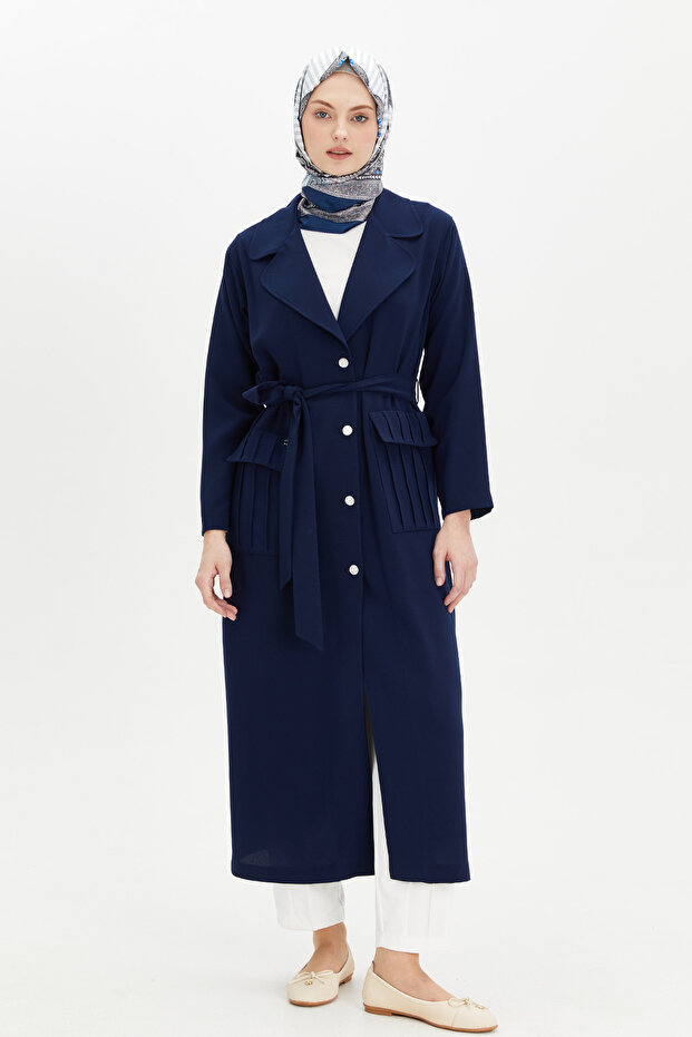 Şık Düğmeli Pardesü - 1