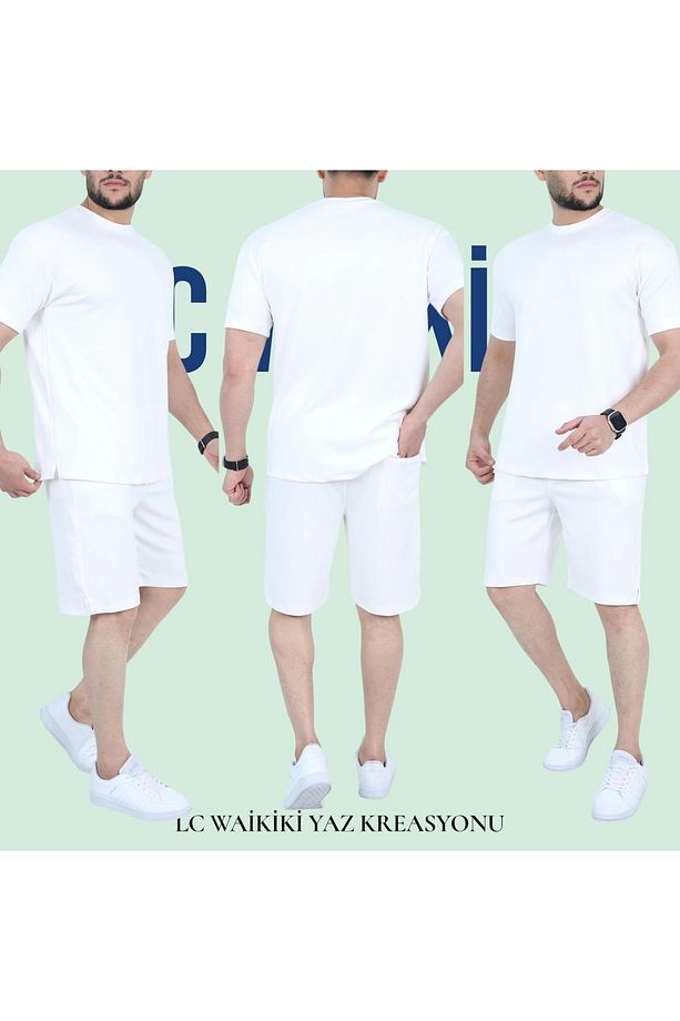 LCWAIKIKII %100 Pamuk Penye Kumaş Erkek Şort Tişört Yazlık Takım - 2