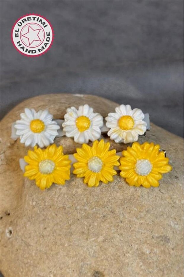 - Hülya 6683 5848 Handmade Polymer Clay White and Yellow Daisy Flower Designed 2-Piece Side Hair t