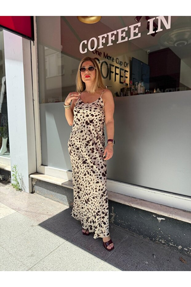 İp Askılı Leoparlı Elbise - 6
