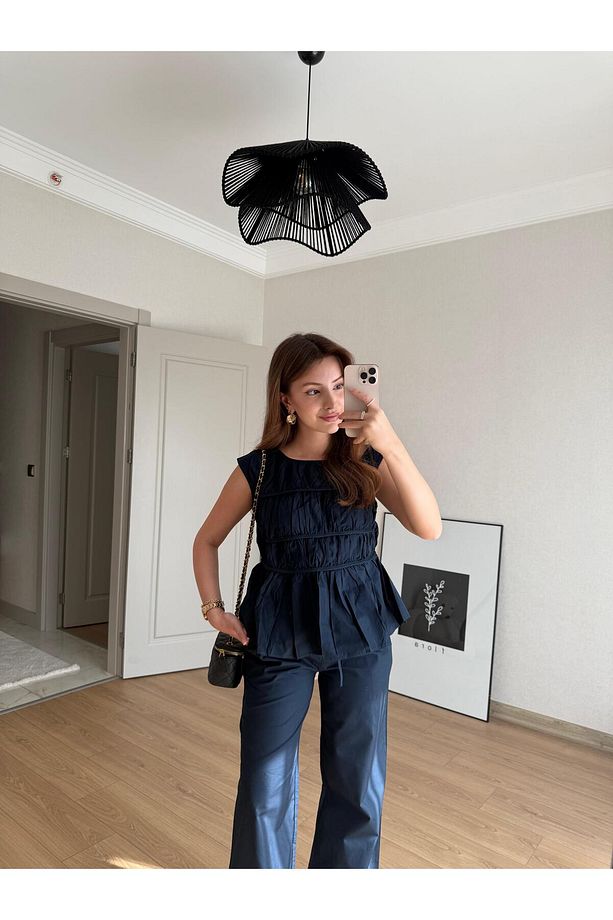 LACİVERT LAYER PANTALON BLUZ TAKIM - 5