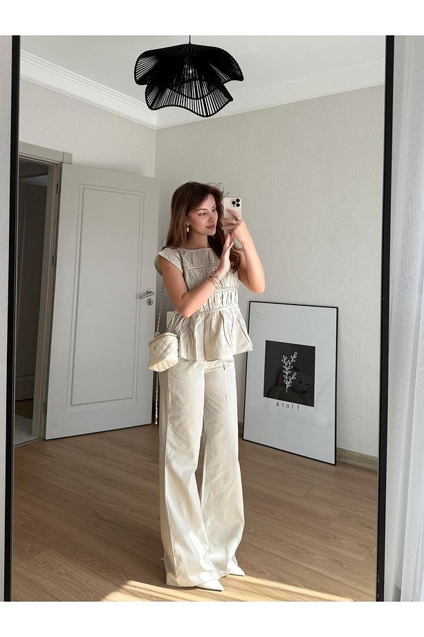 BEJ LAYER PANTALON BLUZ TAKIM - 1