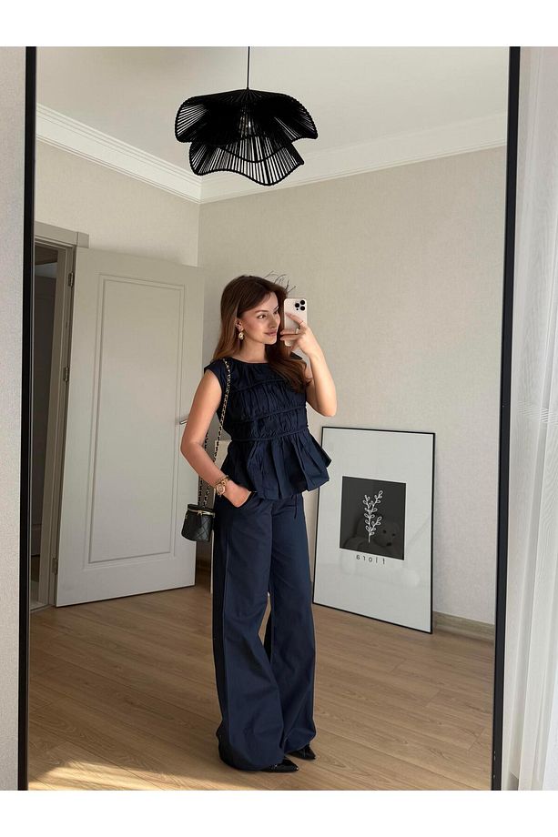 LACİVERT LAYER PANTALON BLUZ TAKIM - 2