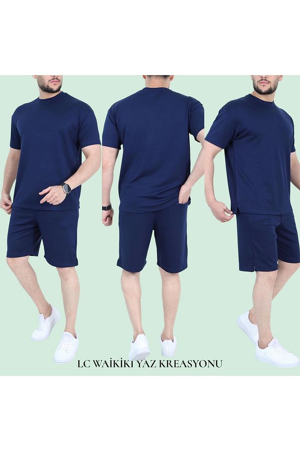 LCWAIKIKII %100 Pamuk Penye Kumaş Erkek Şort Tişört Yazlık Takım - 4