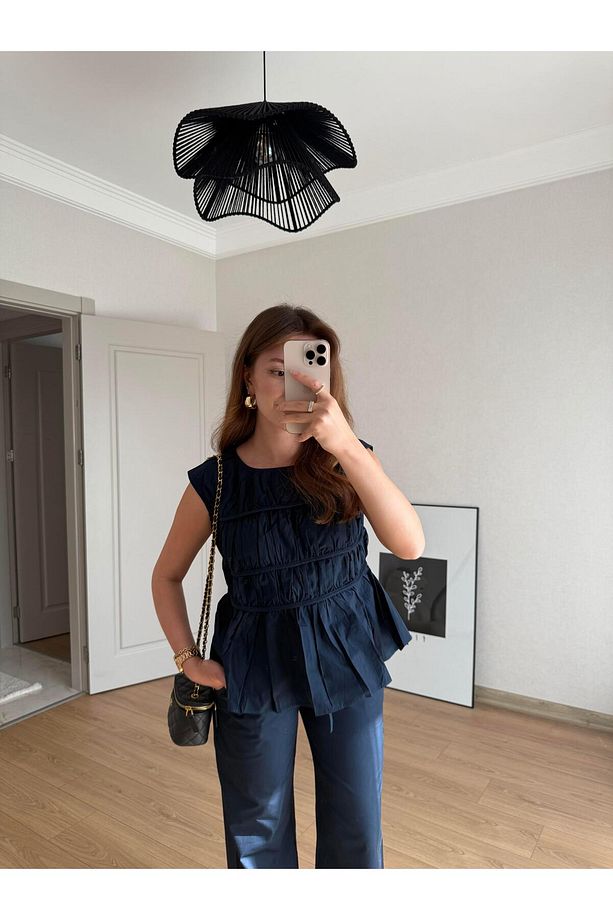 LACİVERT LAYER PANTALON BLUZ TAKIM - 6