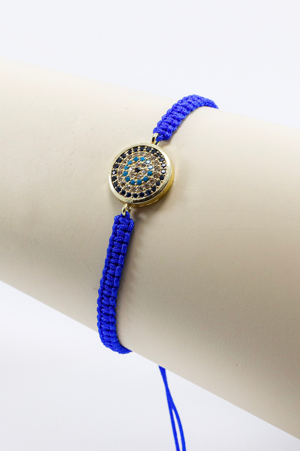 Navy Blue Colored Elevator Gold Zircon Stone Evil Eye Bracelet, Gift Bracelet