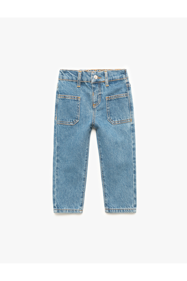 Denim Trousers with Cotton Pocket Detail