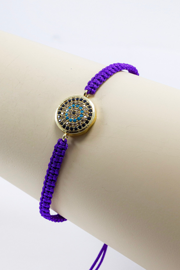 Purple Colored Elevator Gold Zircon Stone Evil Eye Bracelet, Gift Bracelet