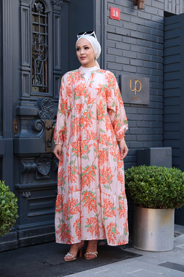 Women's Tree Patterned Dress Orange
