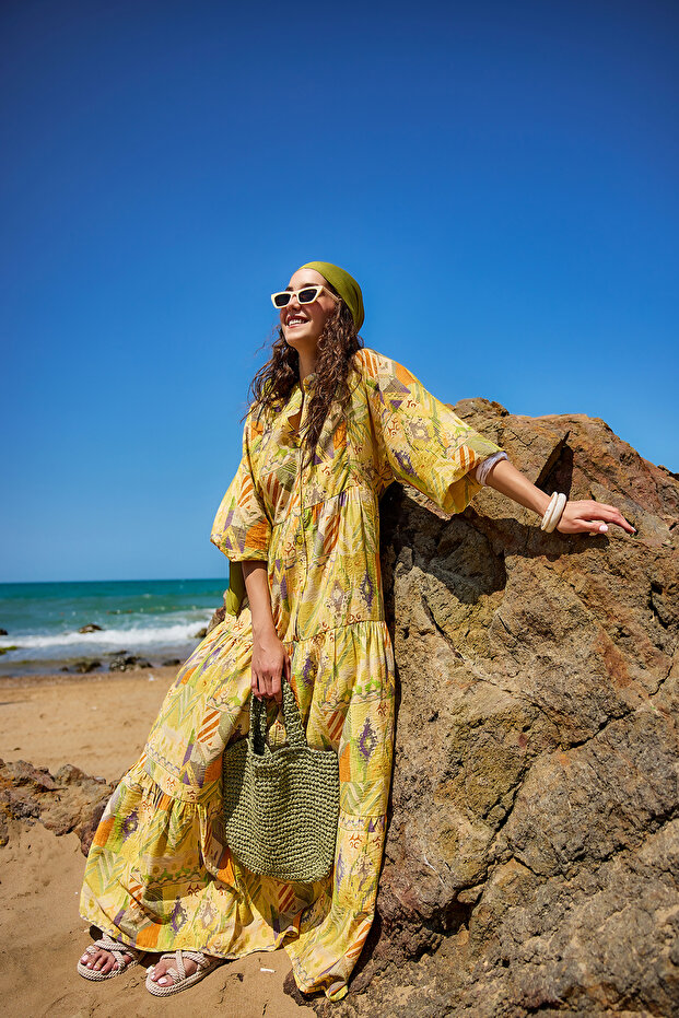 Women's Zigzag Patterned Dress Yellow