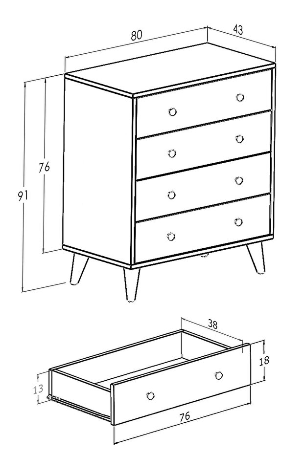 Şifonyer Parlak Beyaz 4 Çekmeceli Country Şifonyer Komodin Ahşap - 5