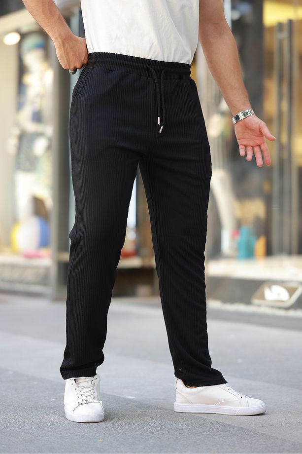 Erkek Siyah Regular Fit Cepli Fırfır Desenli Jogger Pantolon - 2
