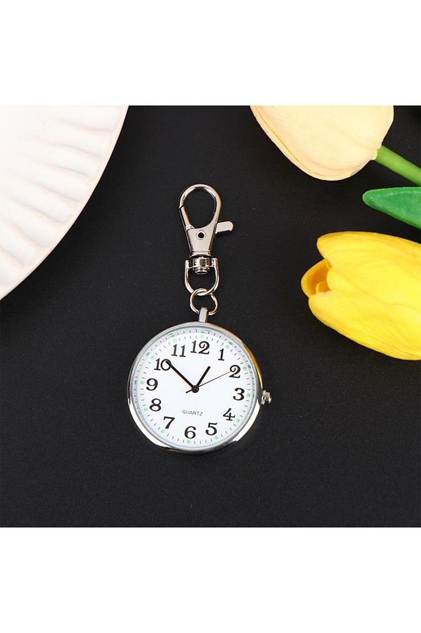 Anahtarlık Klipsli Analog Quartz Cep Saati Siyah - 8