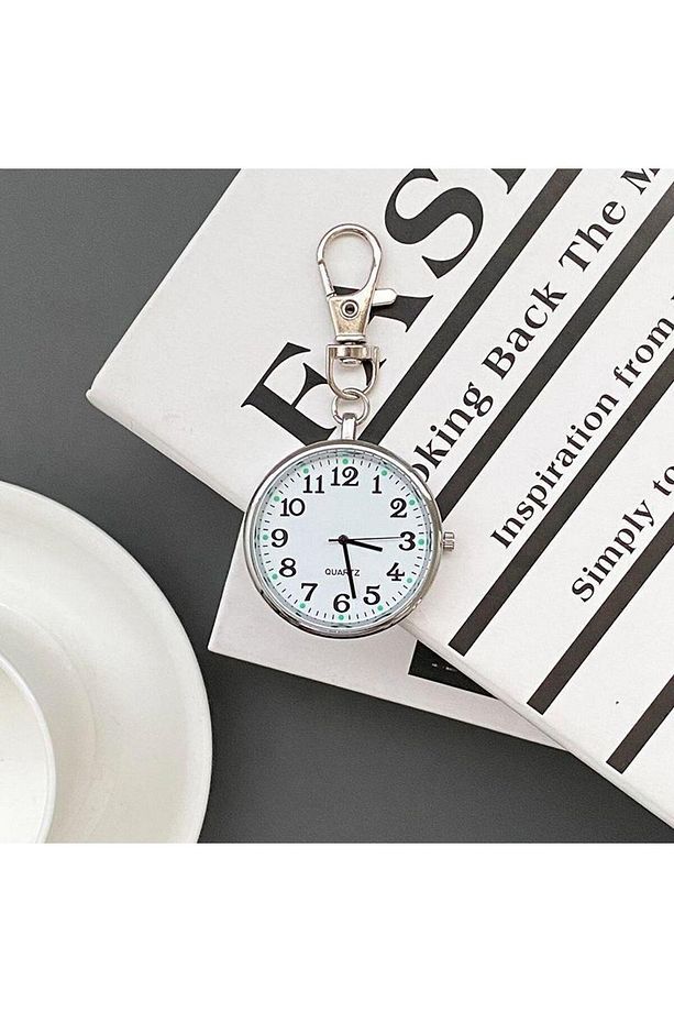 Anahtarlık Klipsli Analog Quartz Cep Saati Siyah - 5