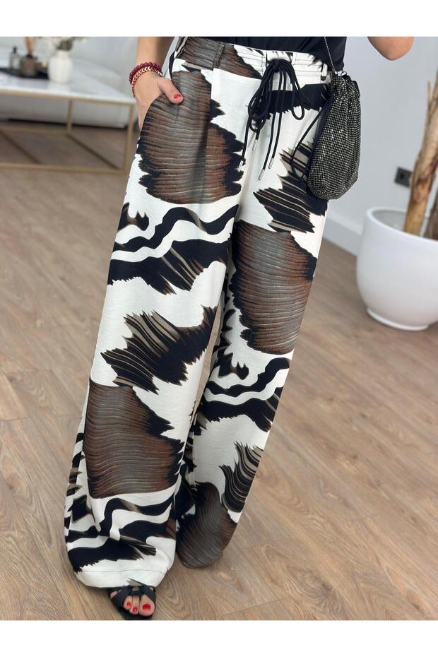 Batik Patterned Trousers with Elastic Waist - 4