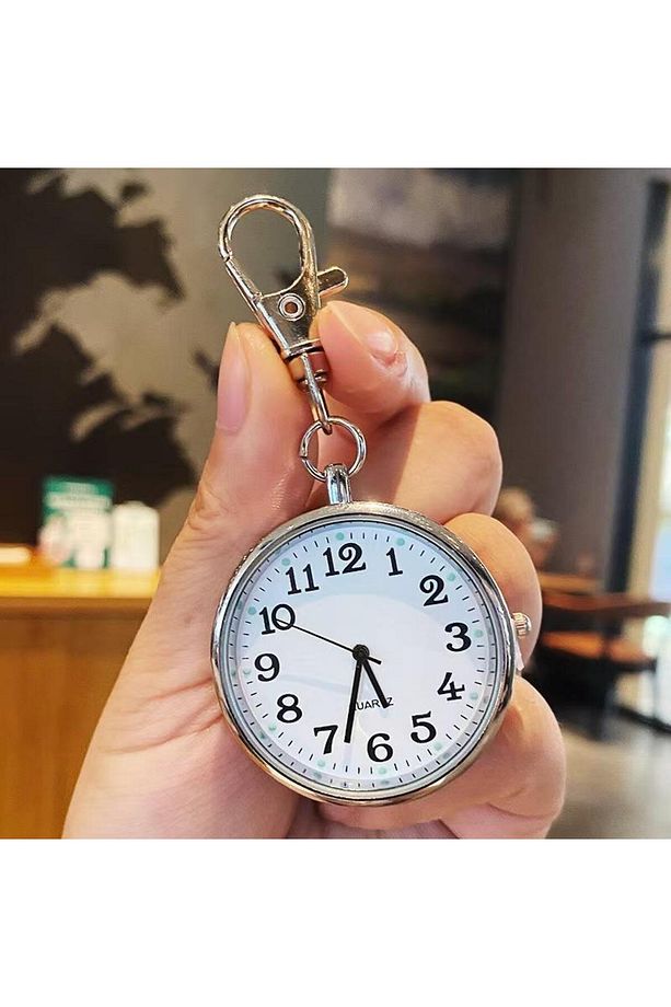 Anahtarlık Klipsli Analog Quartz Cep Saati Siyah - 7