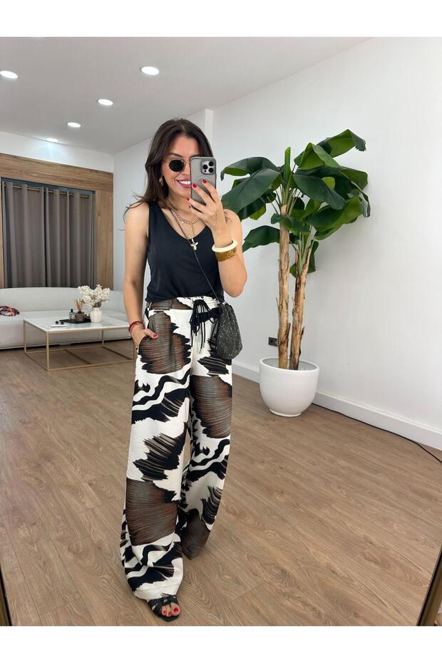 Batik Patterned Trousers with Elastic Waist - 1