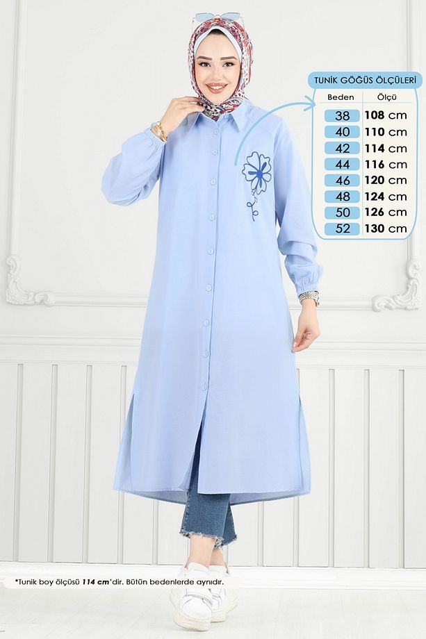 Nakış İşlemeli Tesettür Tunik 4095PM271 Bebe Mavisi - 3